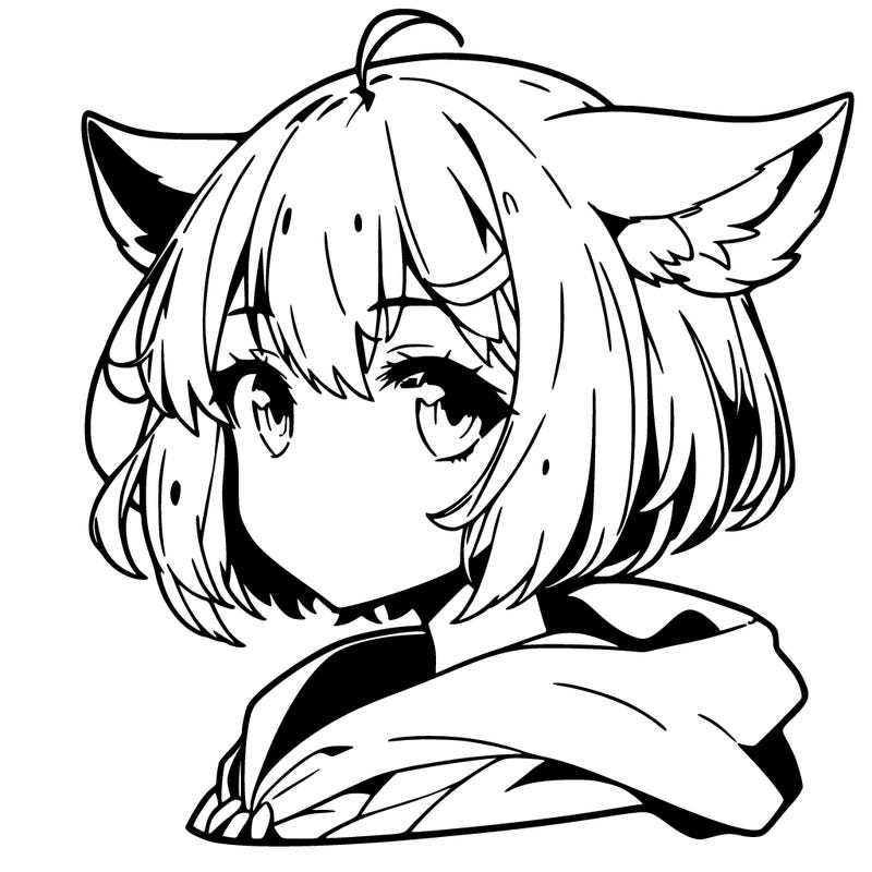 a anime girl with short hair and ears