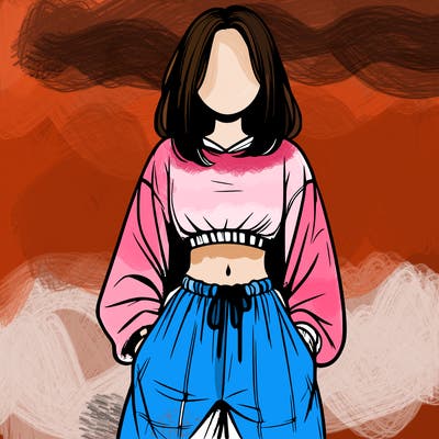 realistic girl faceless with baggy pants and a crop top