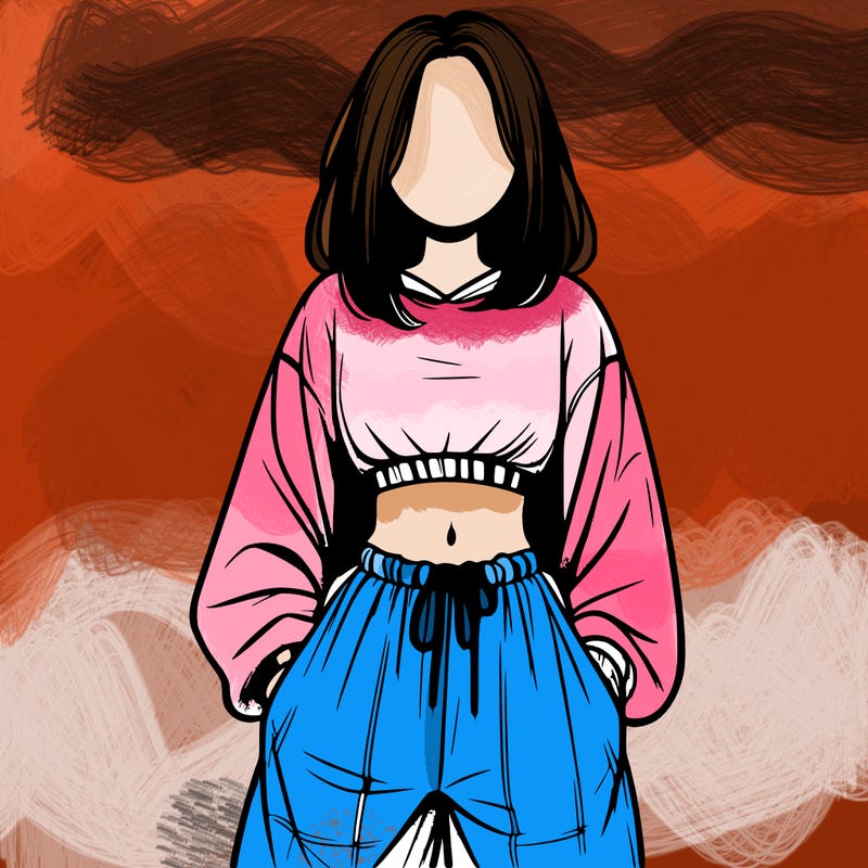 realistic girl faceless with baggy pants and a crop top