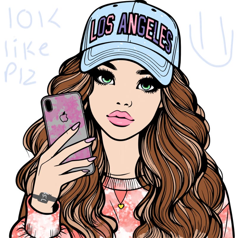 realistic beautiful girl wearing los ángeles cap holding an iphone