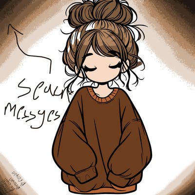 girl with baggy sweatshirt and messy bun