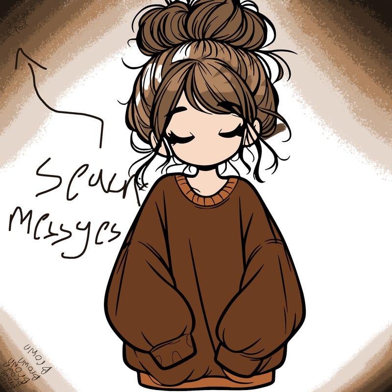 girl with baggy sweatshirt and messy bun