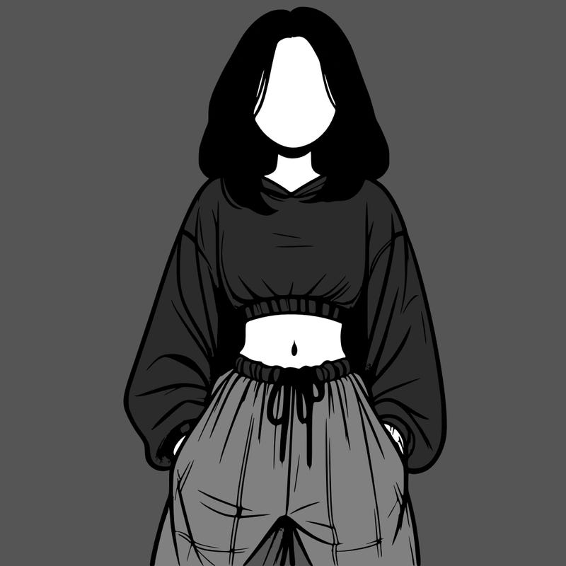 realistic girl faceless with baggy pants and a crop top