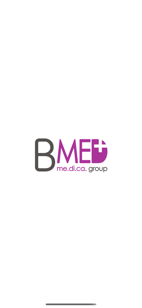 BMED - BMED app splash screen featuring the medical group logo on a white background