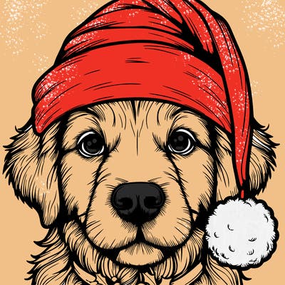 realistic dog with a christmas hat