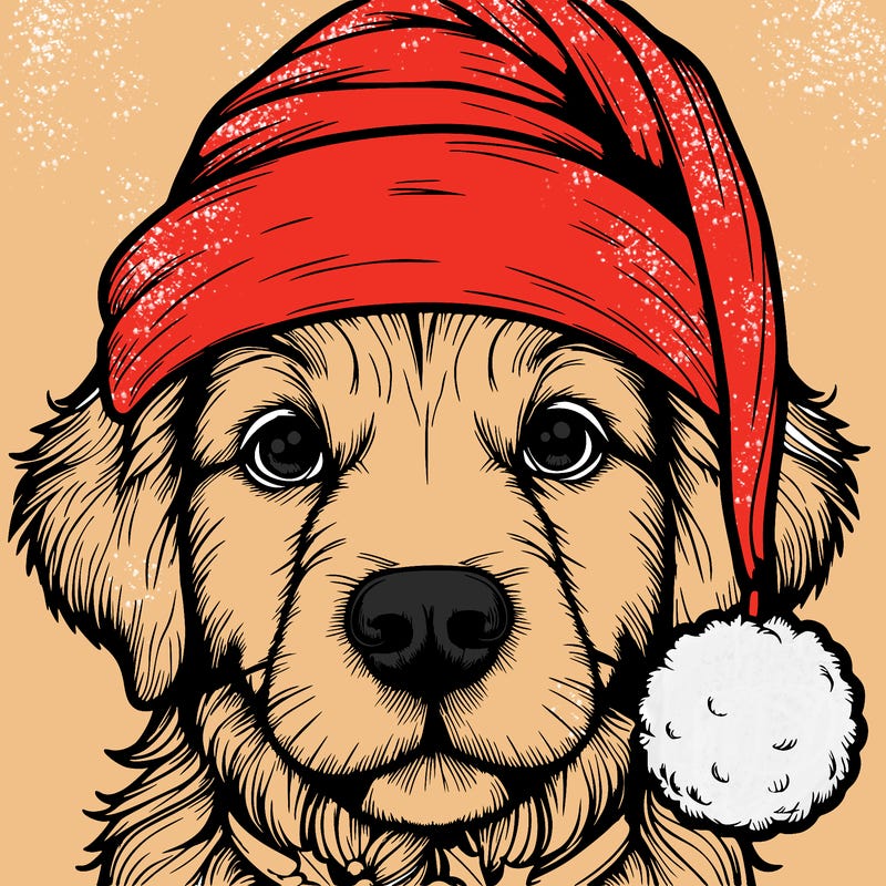 realistic dog with a christmas hat