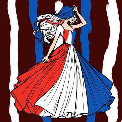 realistic woman with dress flowing in the wind