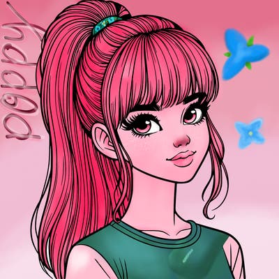 realistic girl with high ponytail and bangs
