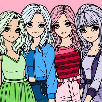 a group of girls realistic