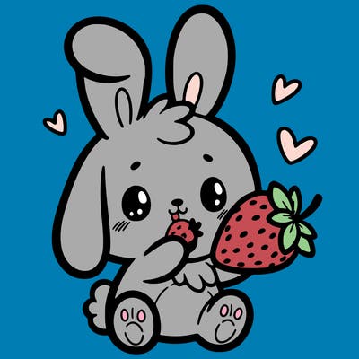 cute bunny eating a strawberry
