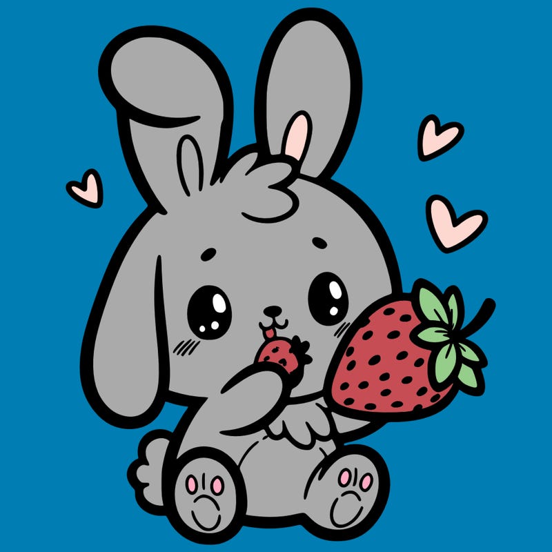 cute bunny eating a strawberry