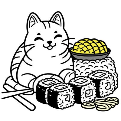 cat with sushi