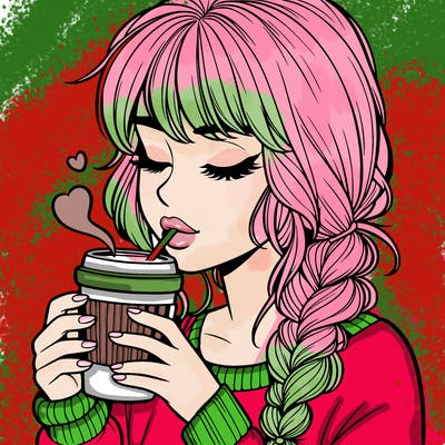 realistic girl drinking coffee