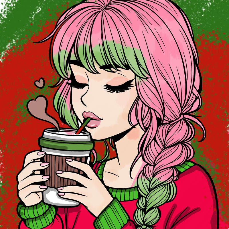 realistic girl drinking coffee