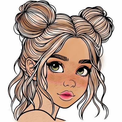 realistic girl with hair buns on her head