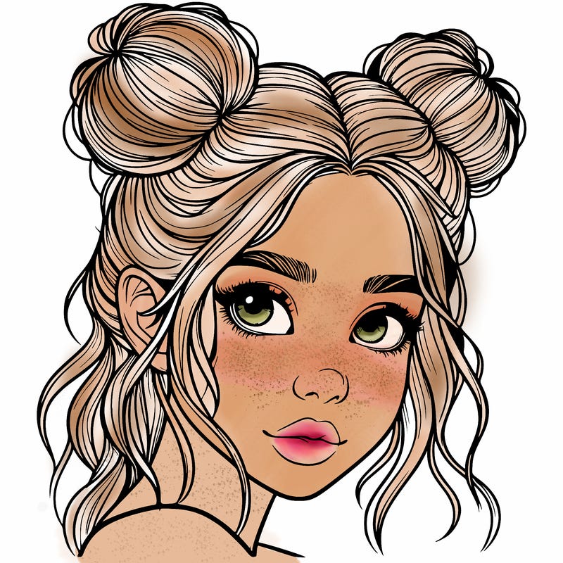 realistic girl with hair buns on her head