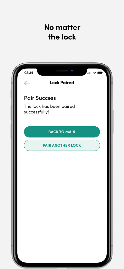 igloodeveloper - A mobile screen from the igloodeveloper app displaying a successful smart lock pairing message with buttons to return to main or pair another lock.