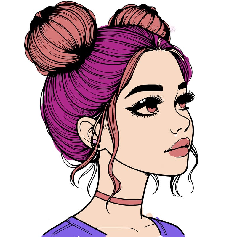realistic girl with buns on the top of her head