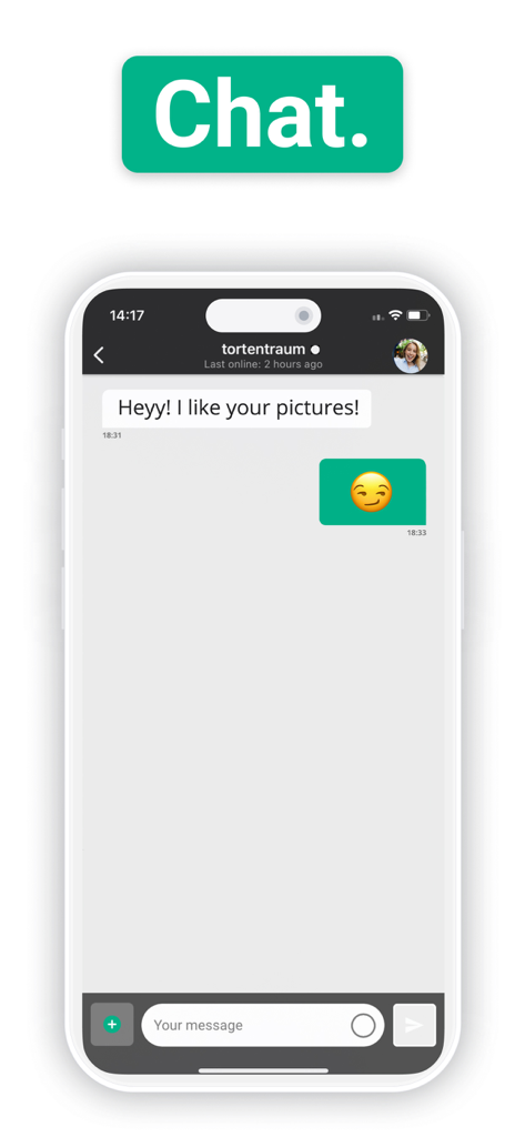A smartphone displaying a casual chat conversation on the yoomee dating app
