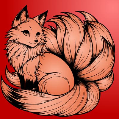 realistic detailed 9 tailed anime fox
