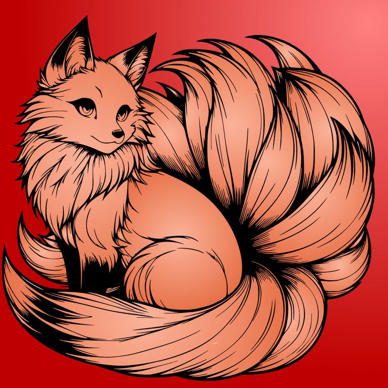 realistic detailed 9 tailed anime fox