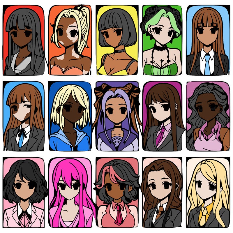 girls that look diffrent anime