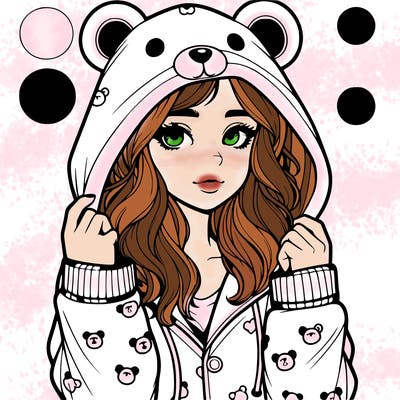 realistic girl in a animal pjs hoodie