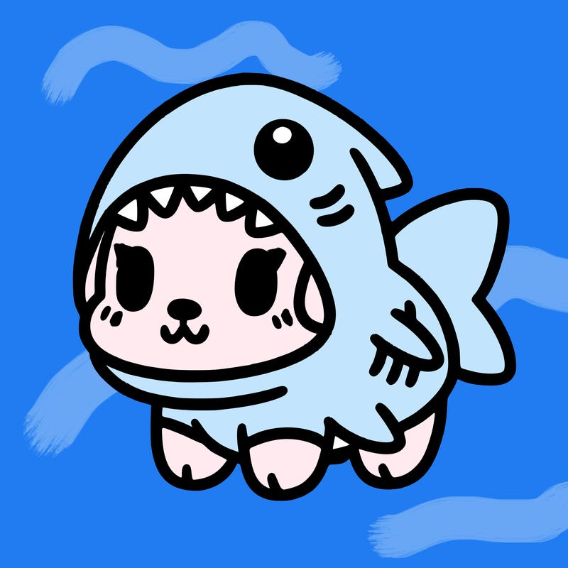 cute dog wearing a shark costume