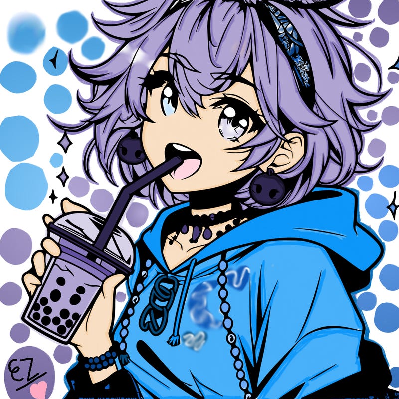 hot baddie anime girl drinking boba and biting the straw