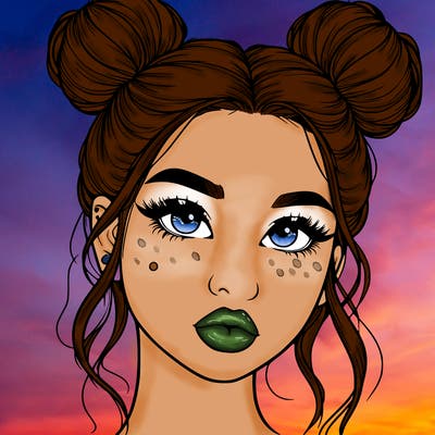 realistic girl with two buns on her hair and lips