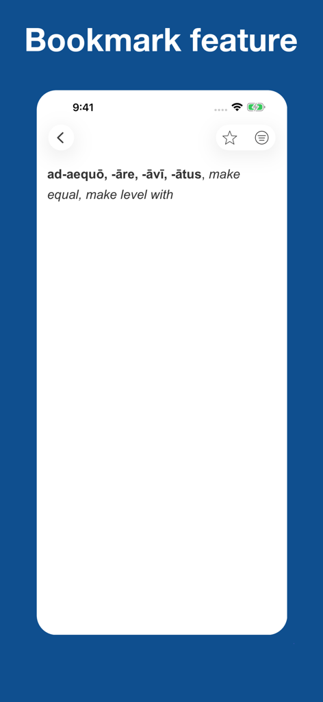 Latin for Beginners - Latin for Beginners app interface showing the bookmark feature for a vocabulary word