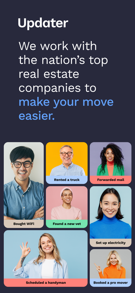 Updater: Essential Moving App - Overview of Updater app moving services including mail forwarding and utility setup