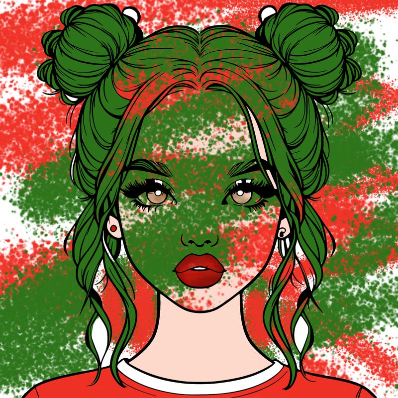 realistic girl with two buns in hair and lips