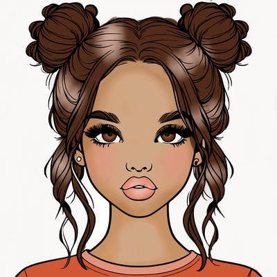 realistic girl with two buns in hair and lips