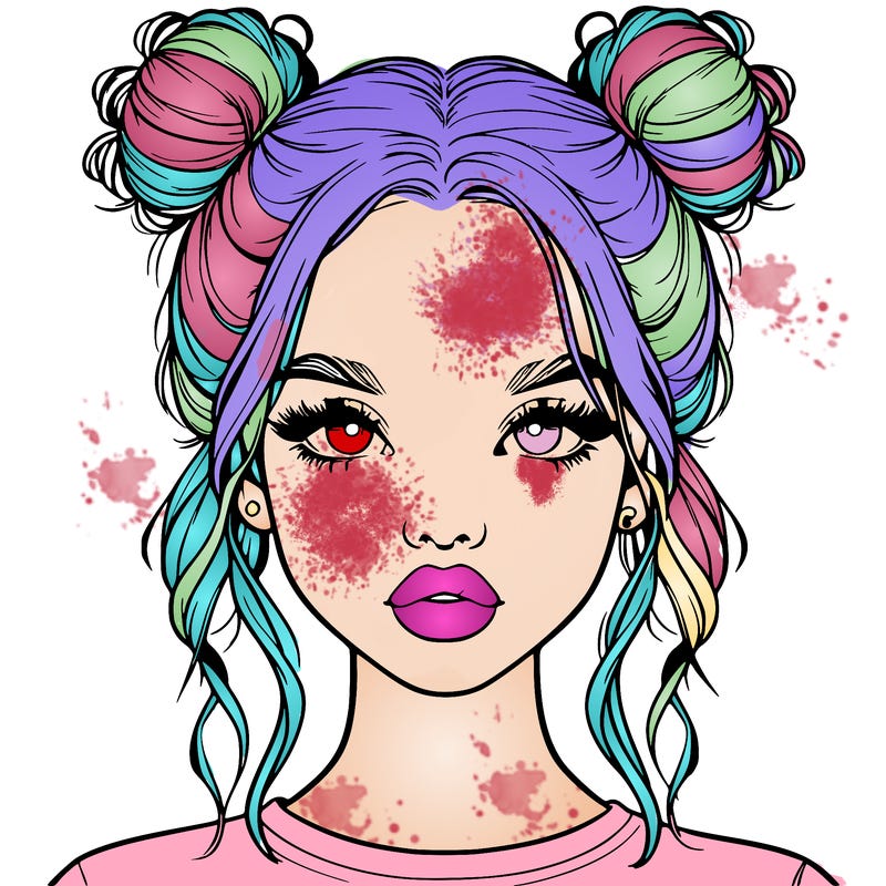 realistic girl with two buns in hair and lips