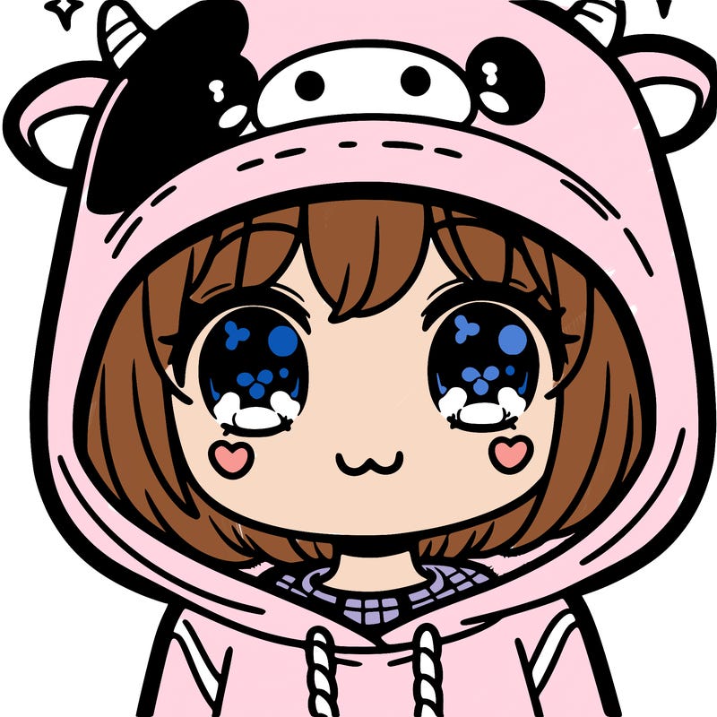 kawaii girl with cow hoodie