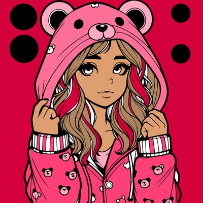 realistic girl in a animal pjs hoodie