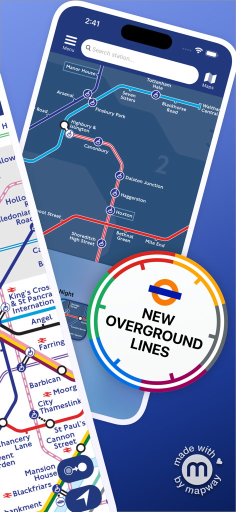 Smartphone zeigt die Tube Map App mit einer Benachrichtigung über neue London Overground-Linien