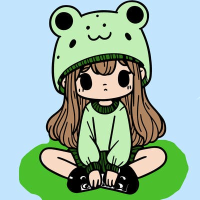 a girl wearing a frog hat and some frog socks