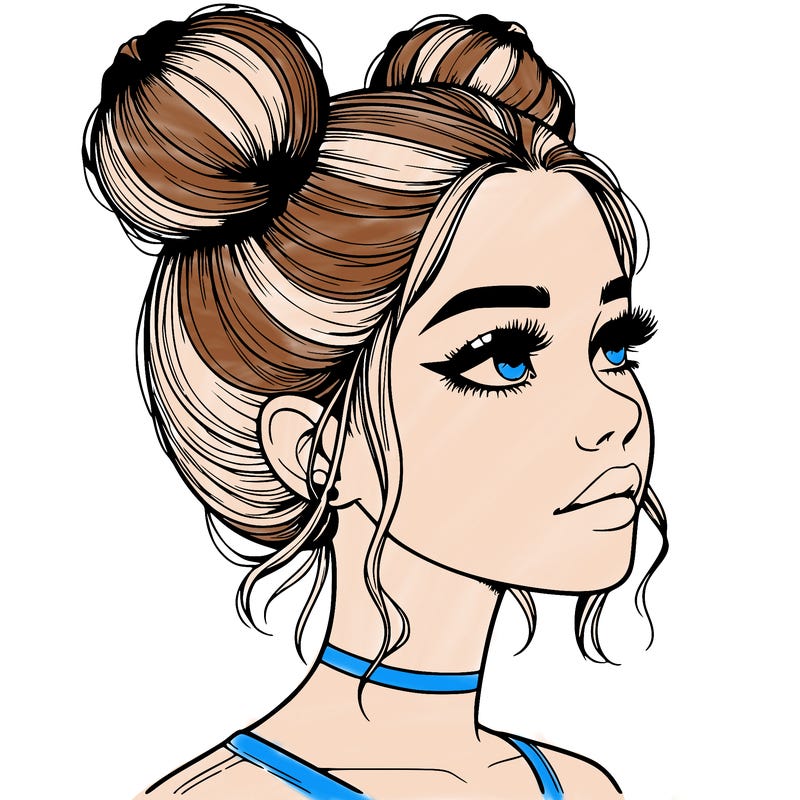 realistic girl with buns on the top of her head