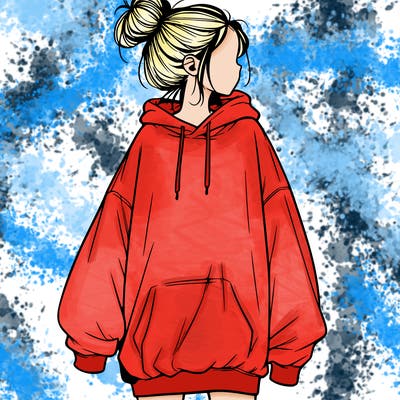 realistic girl with a oversized sweatshirt on and a bun