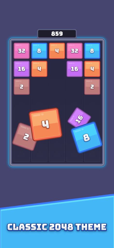 Merge Blast Number - Una captura de pantalla del juego Merge Blast Number mostrando bloques de colores y un tema del 2048.