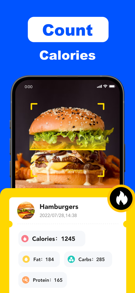 Tiny QR Barcode Scanner Reader - Smartphone app scanning a hamburger to show calorie count and nutritional information