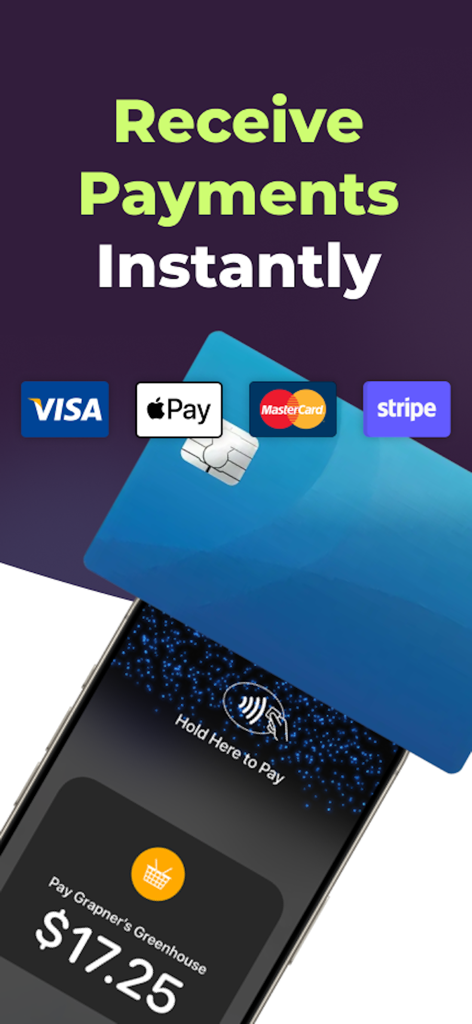 Smartphone screen showing an instant contactless payment for a micro business transaction.