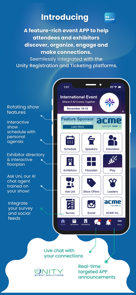 myShowApp - Promotional image for myShowApp showcasing event features like interactive schedule and exhibitor directory