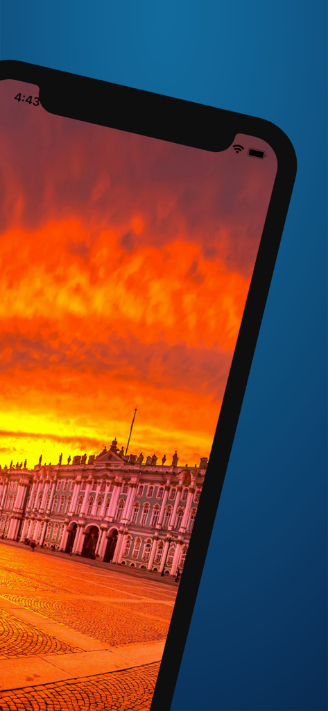 Il Palazzo d'Inverno a San Pietroburgo al tramonto visto nell'app di guida di viaggio