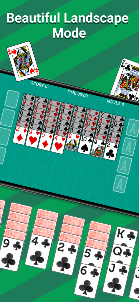 FreeCell Solitaire Classic game shown in landscape mode on a mobile screen.