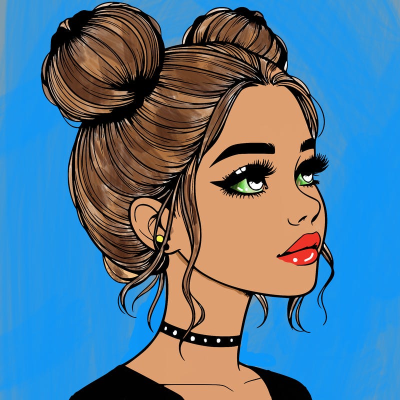 realistic girl with buns on the top of her head