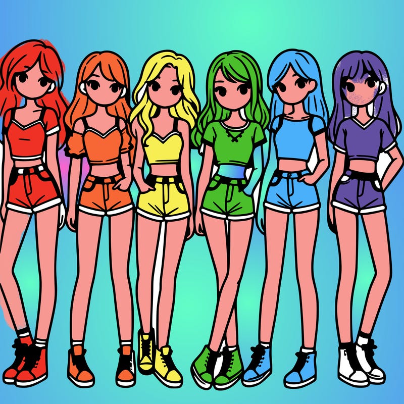 a group of girls wearing crop tops and shorts