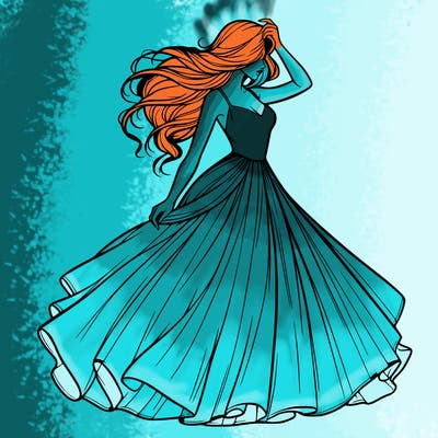 realistic woman with dress flowing in the wind